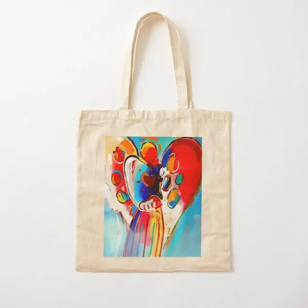 Peter Max Angel With Heart Cotton  Canvas Bag Handbag Fabric Printed Shopper Ladies Unisex Grocery Reusable Travel Casual