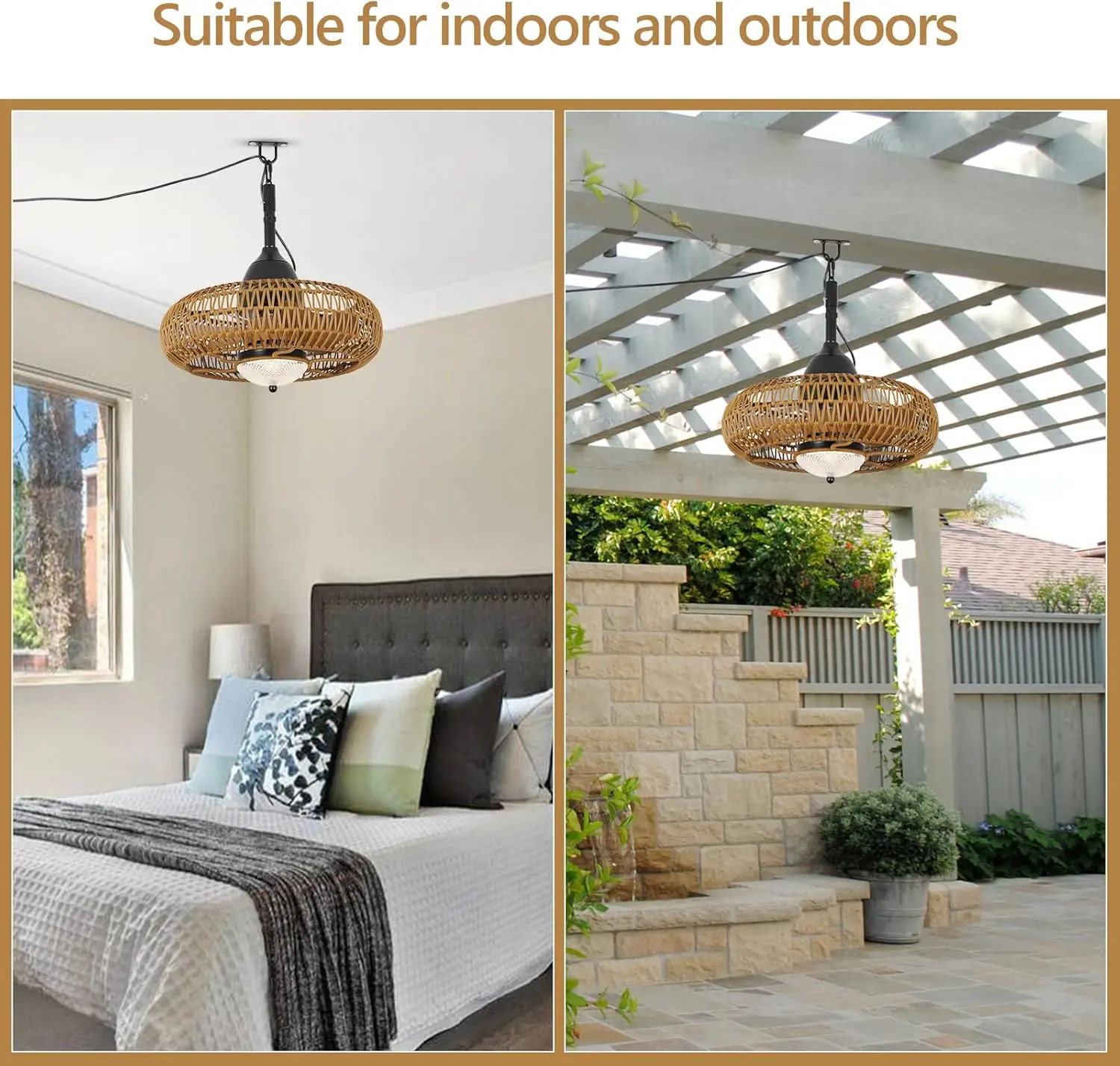 19.7inch Waterproof Outdoor Ceiling Fan with Lights Remote Control,6 Speeds Remote Control Reversible DC Motor For Living Room