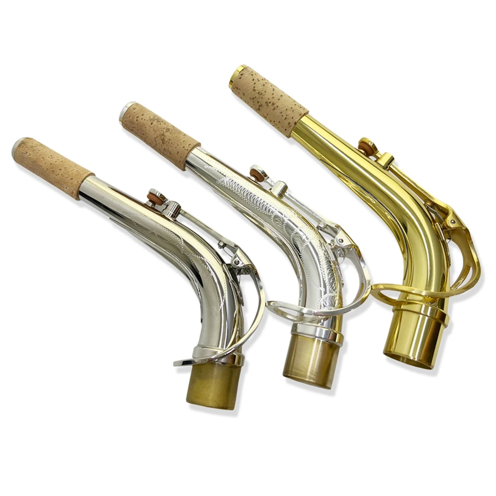 Saxophone curved neck alto saxophone lacquer gold curved neck instrument accessory socket diameter 24.5 mm, brass lacquer gold