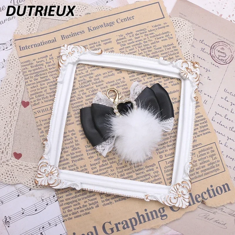 Beads Handmade Japanese Style Women\'s Bags Sweet and Cute Hairball Bow String Pearl Pendant Large Capacity Girls Wallet