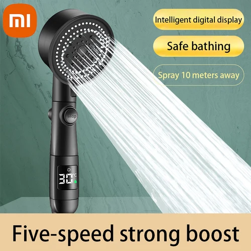 Xiaomi Home-Cabezal de ducha Turbo de cinco velocidades, pantalla Digital de temperatura con parada de agua de una tecla, cabezal de ducha ahorrador de agua