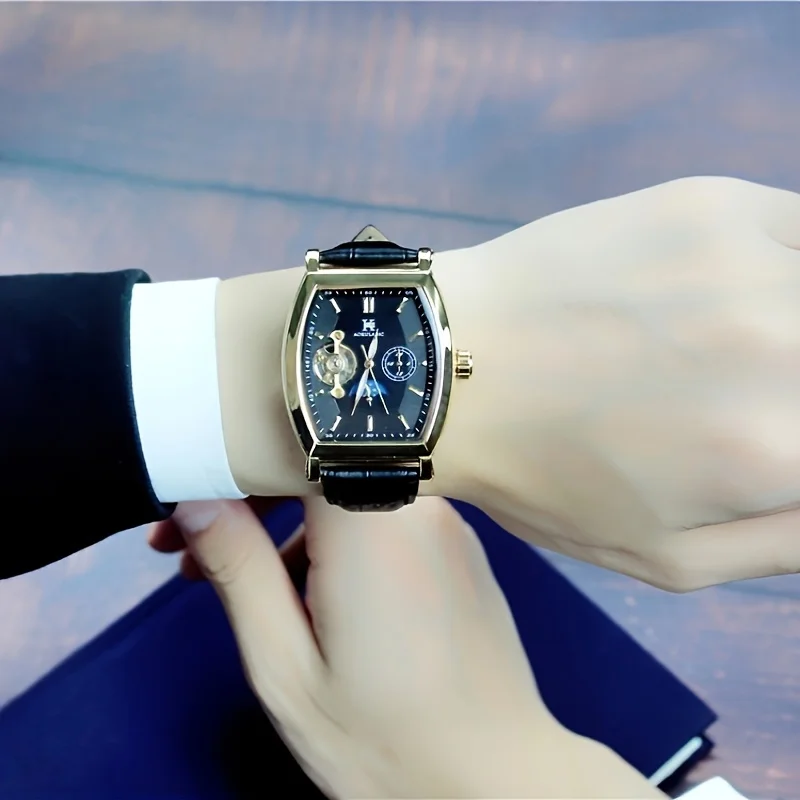 Barrel-Shaped High-End Mechanical Watch, Cut Out Fashionable Business Men's Watch, High-End, Handsome, Fashionable and Versatile Casual Men's Watch, a Best Birthday Gift for Him, No Batteries Required