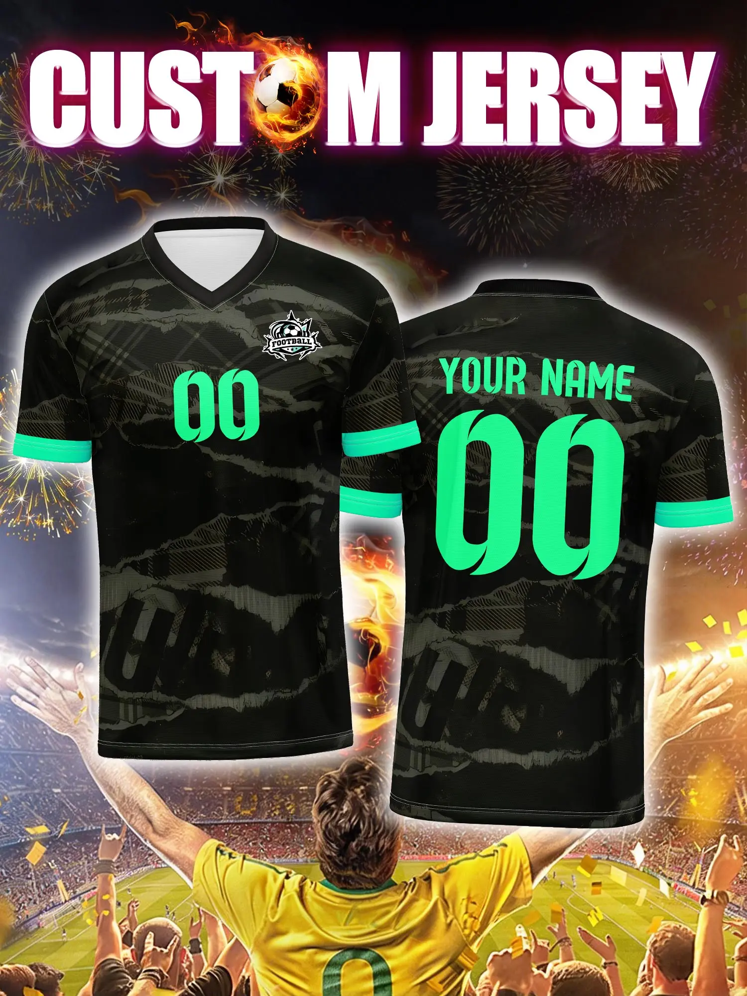 

Спортивная футболка с V-образным вырезом для взрослых и детей, с индивидуальным именем и номером, быстросохнущая, модная, с сублимационной печатью, 2026