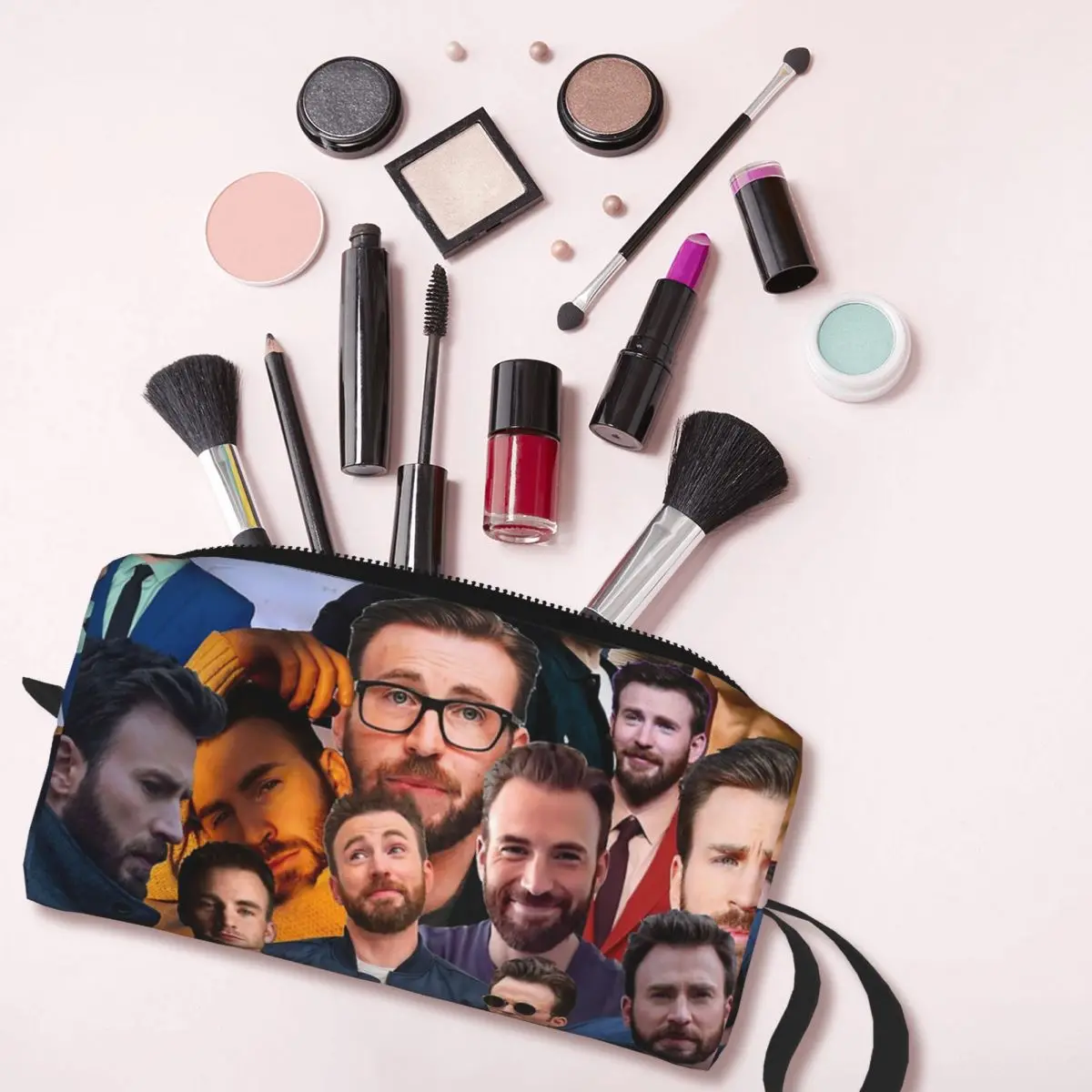 Chris Evans-Trousse de maquillage pour femme, trousse de maquillage, trousse de toilette, trousse à crayons de beauté, collage de photos