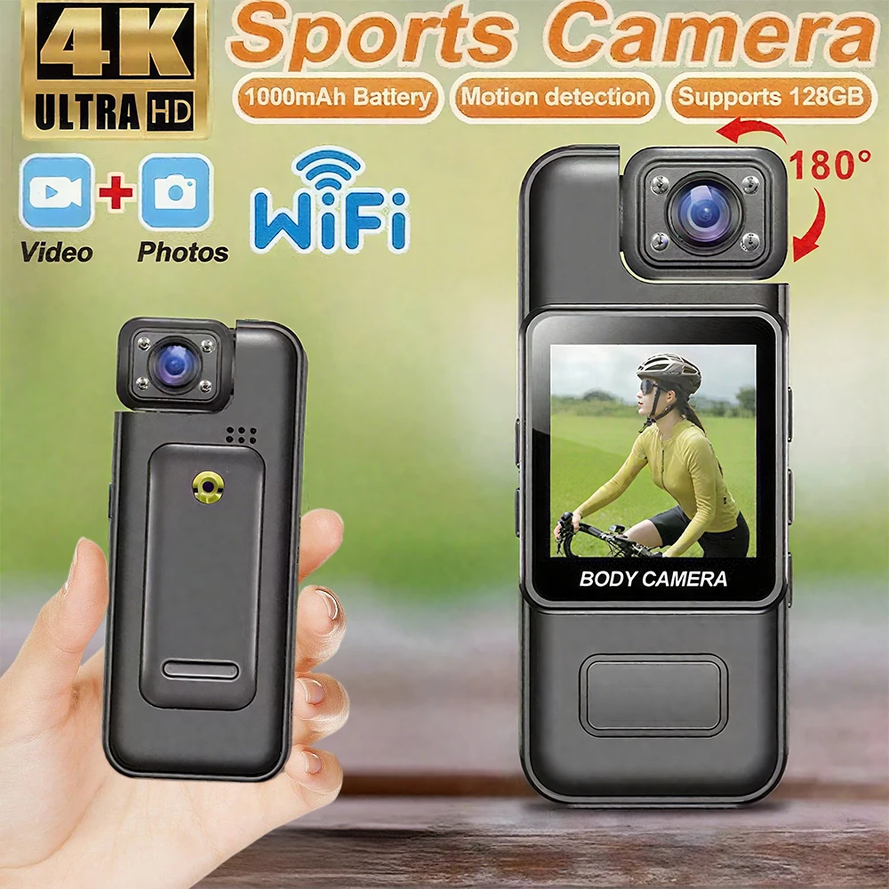 4K الترا HD واي فاي كاميرا صغيرة المحمولة مسجل فيديو رقمي الشرطة BodyCam الأشعة تحت الحمراء للرؤية الليلية الرياضة DV ركوب كاميرا الفيديو كاميرا