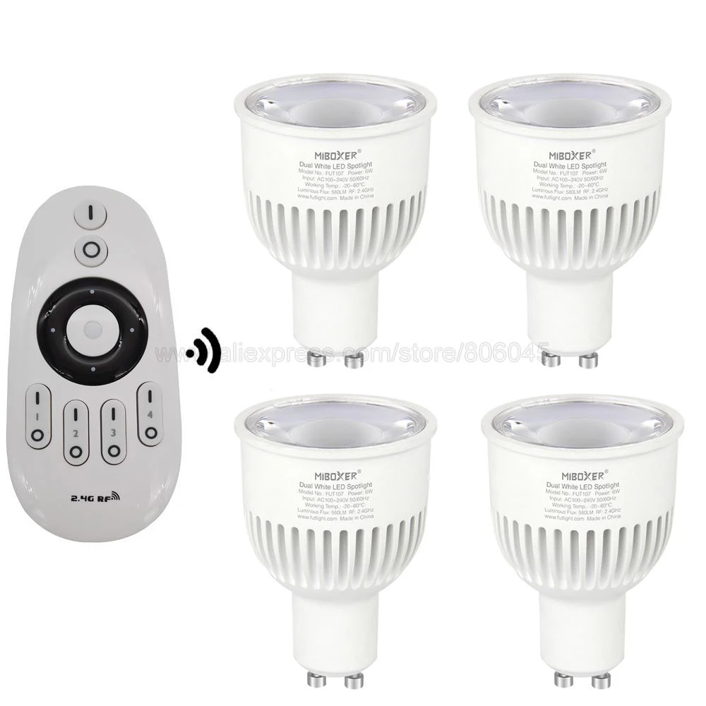 

FUT107 MiBoxer GU10 6W Color Temperature Adjustable Dual White(CW/WW) CCT LED Bulb AC85-265V 2.4G Wireless Remote / WiFi Control