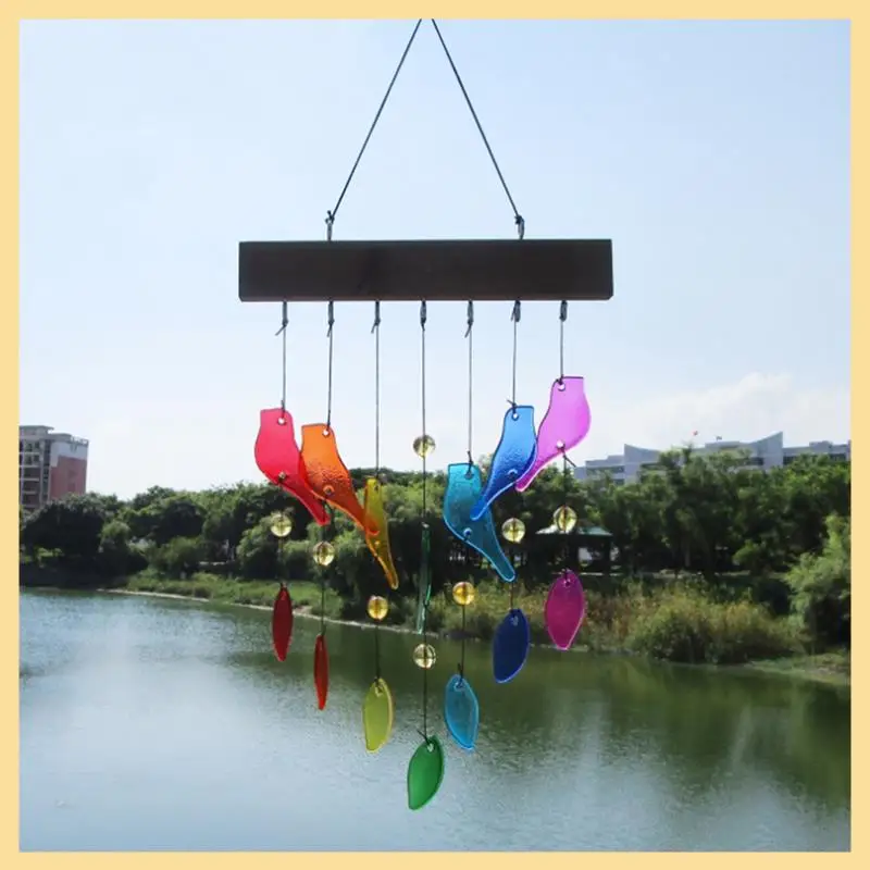 

Handwork Crystal Glass & Driftwood Chimes, Sandblasted Glass And Wood Handcrafted Wind Chimes, Birds Wind Chimes Easy To Use