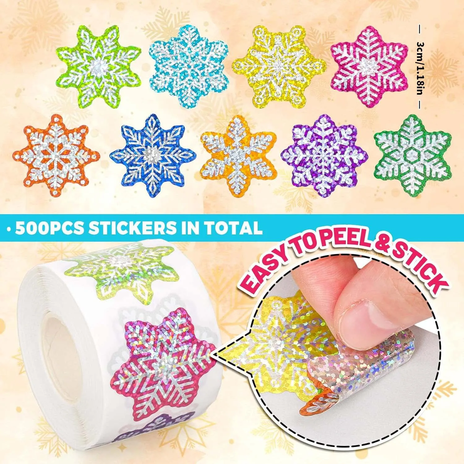 500pcs/roll Glitter Colorful Snow Stickers Party Christmas Gift Wrapping Label Children Scrapbook Stationery Stickers view 2