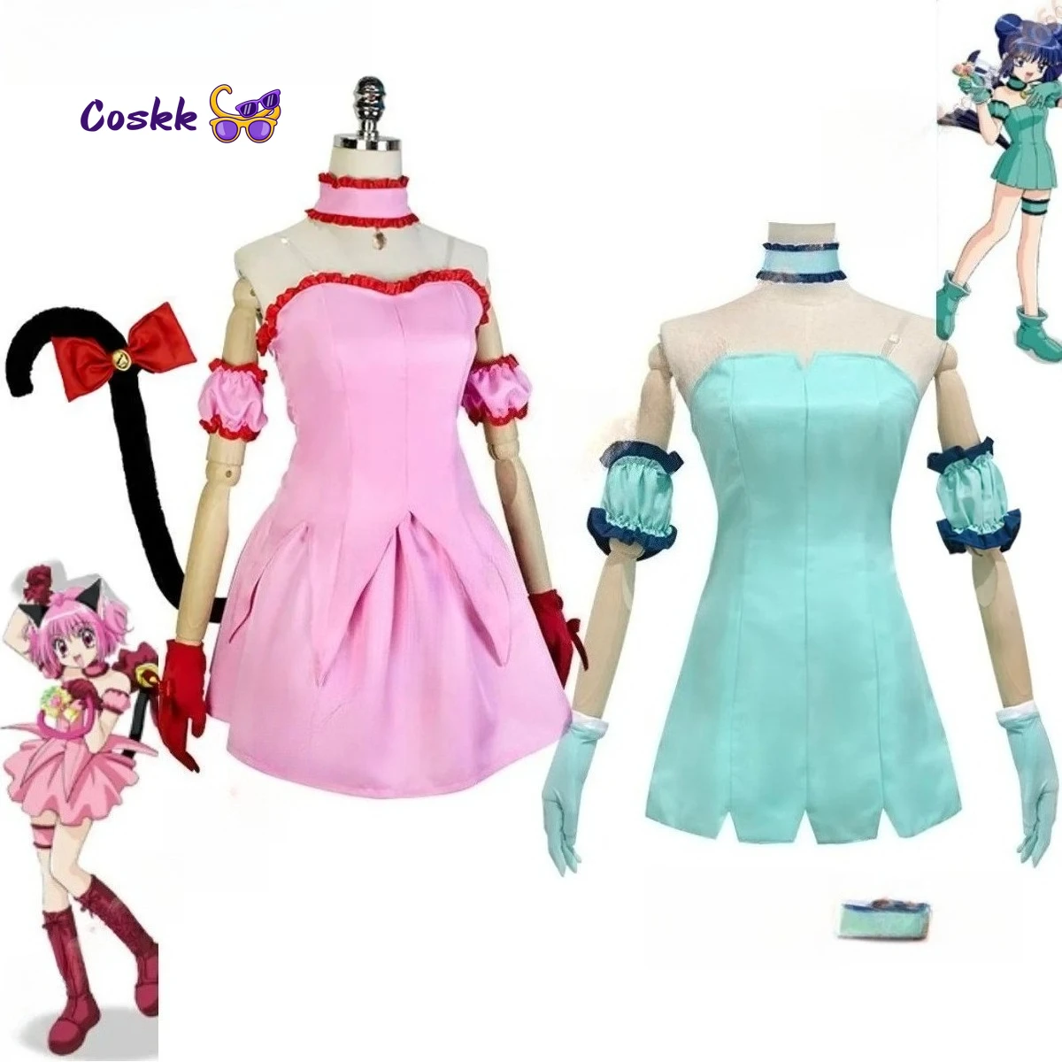 

Tokyo Mew Mew Manga Minto Aizawa Cosplay Mint Green Pink Dress Momomiya Ichigo Cosplay Costume Mint Aizawa Outfit Anime Cosplay