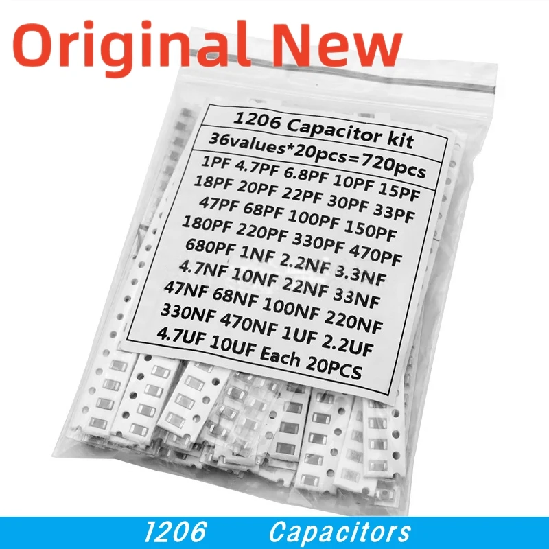 

36Values 1pF-10uF Electronic Capacitor set 1206 SMD Ceramic Capacitors assortment kit 22PF 47PF 22NF 100NF 2.2UF 4.7UF 0603 0805