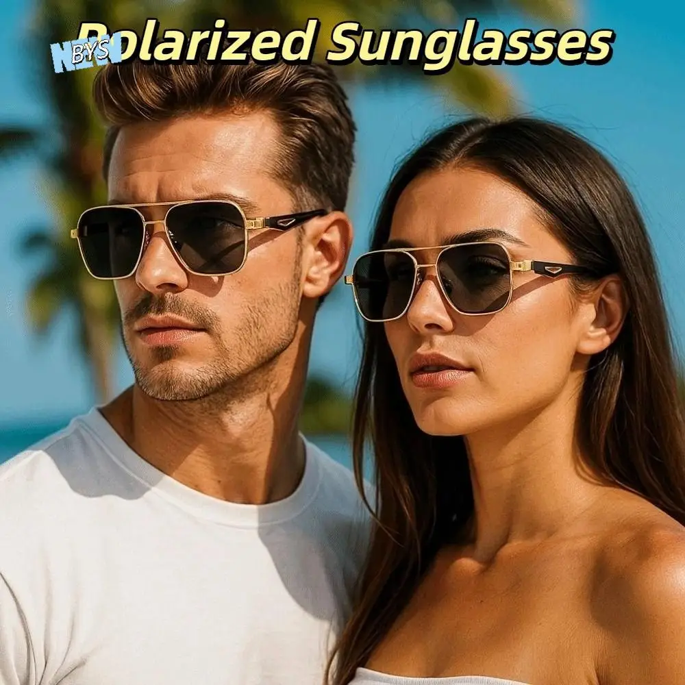 

Retro Double Bar Sunnies Square Frame Sunshade Eyewear Unisex Polarizing Lens Sunglasses Costume Accessory HD Anti-UV Glasses