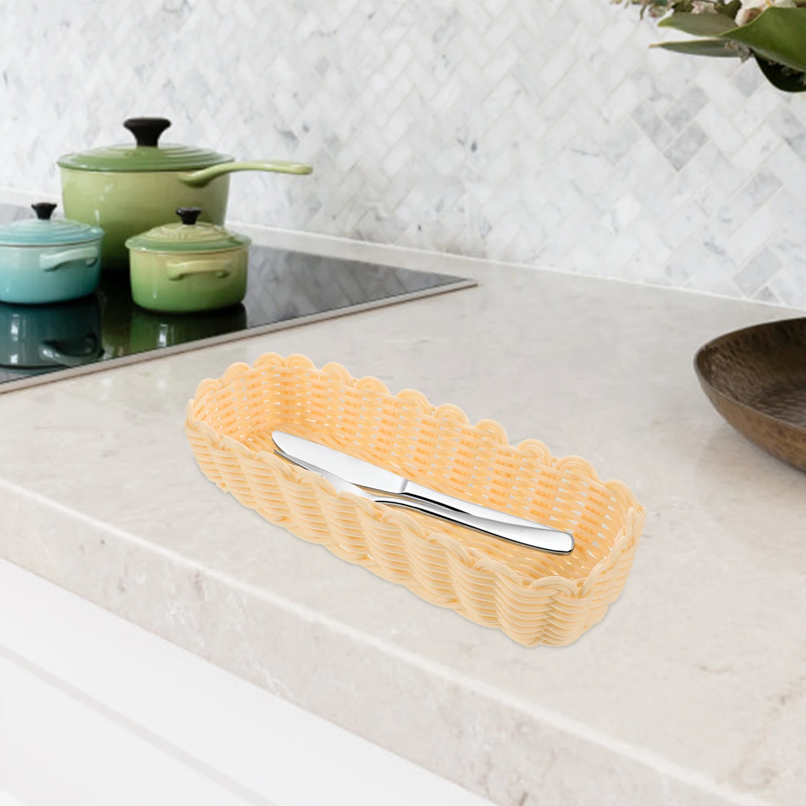 

1Pcs Woven Cutlery Storage Basket Imitation Rattan Tableware Holder For Kitchen Dining Room Utensil Organizer