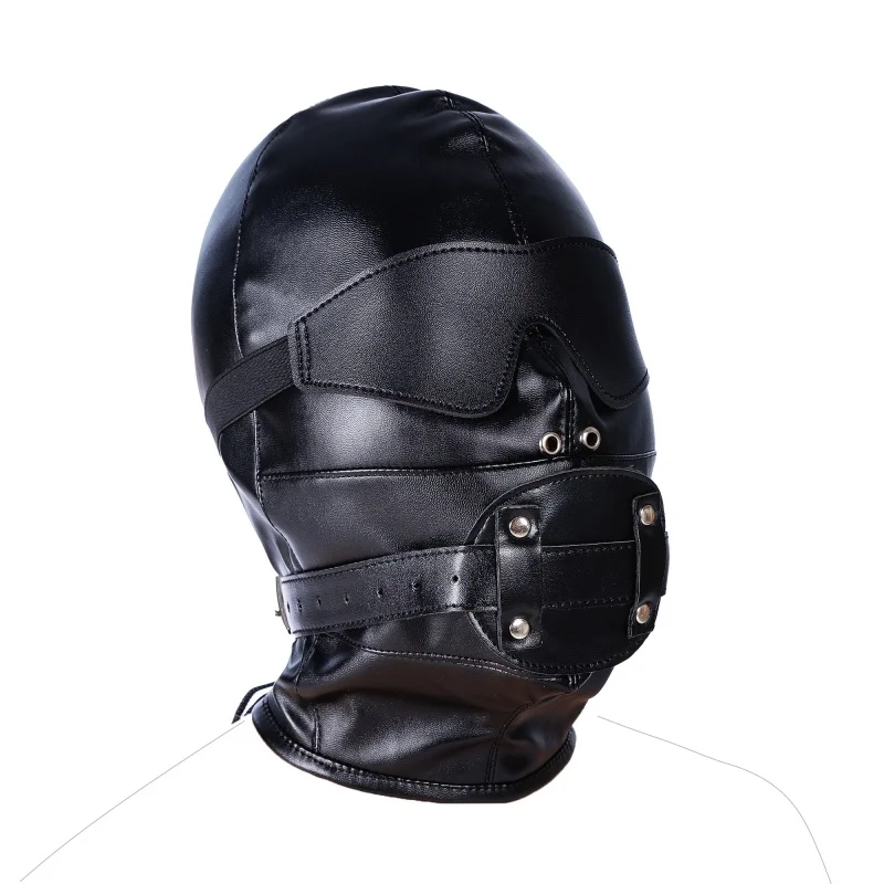 Adults Women Men Halloween Party Games Black Mysterious HeadgearSexy Cosplay Mask Fetish PU Leather Full Face Masked Hood