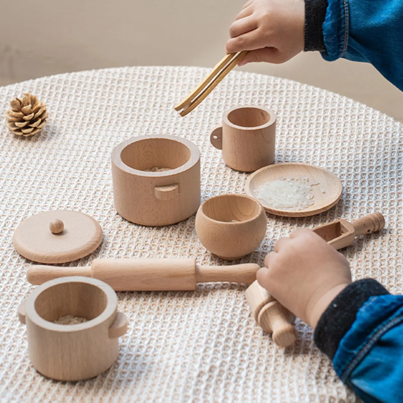 Wooden Sensory Bin Tools Transfer Work Fine Motor Skills with Storage Bag Wooden