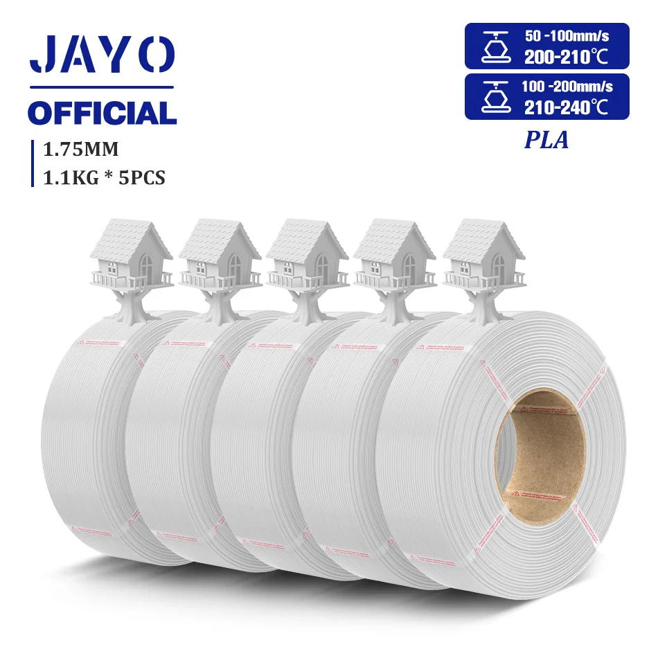 JAYO PLA/PETG-Filament 1,75 mm PLA Plus Nachfüllfilament für 3D-Drucker, geeignet für Bambu Lab Filament und wiederverwendbare Spule, 5 Rollen