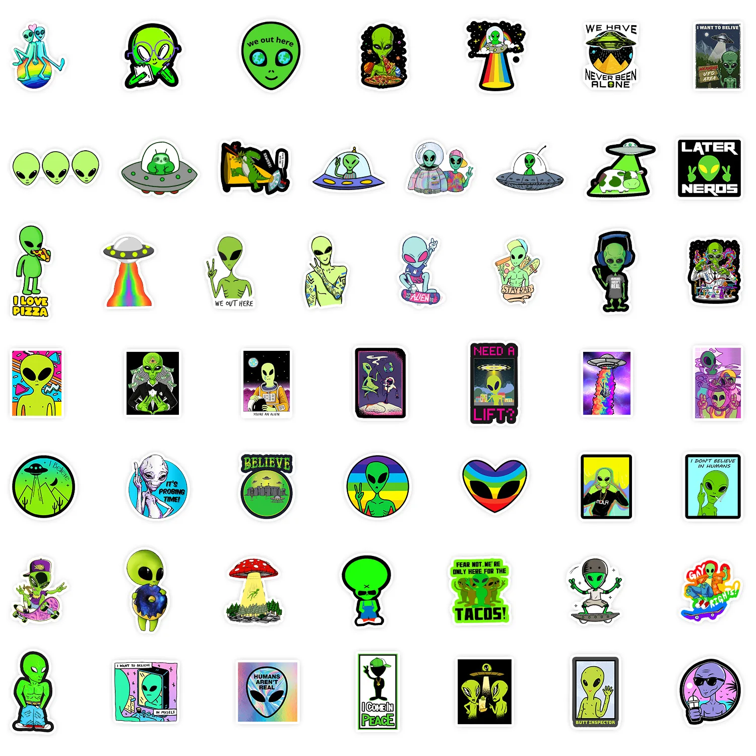 50pcs Alien Cartoon Stickers Computer Laptop Cup Decoration Stickers Waterproof Hand Tent Stickers