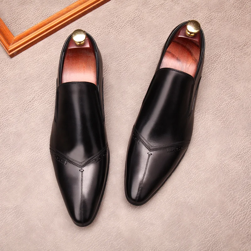 HKDQ Loafers Men Designer Shoe Summer Wedding Genuine Leather Pointed Toe Slip On Formal Shoes Brands Black Red Wine Oxford Shoe