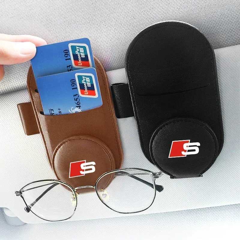 

Leather Car Glasses Clip Sun Visor Multi-function Sunglasses Clip Car Styling For Audi sline A3 A4 A5 A6 S7 A8 S3 S4 S5 S6 S7 S8