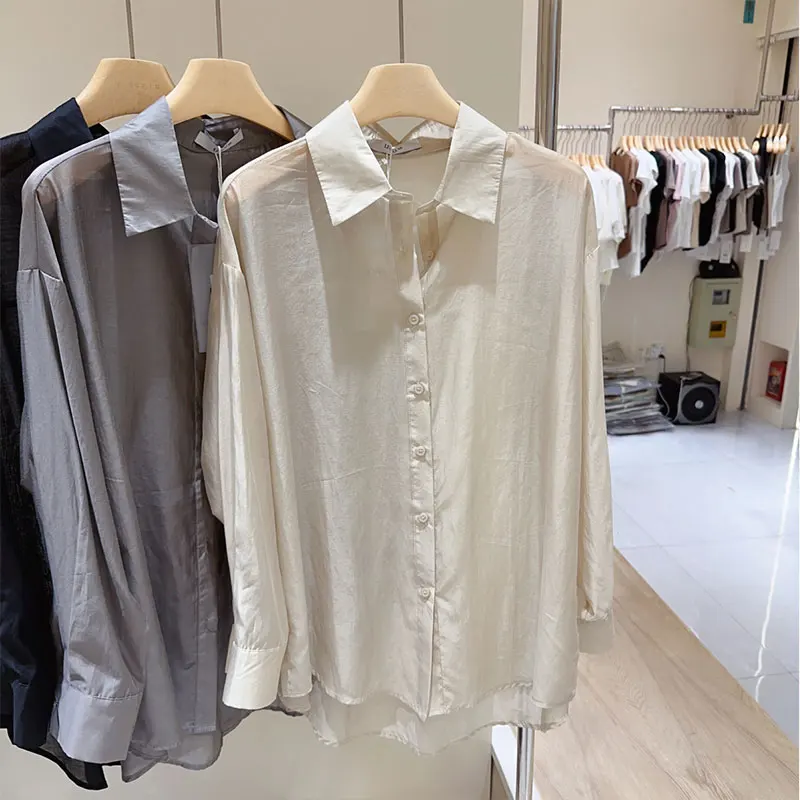 Elegant Fashion Harajuku Slim Fit All Match Shirt Solid Button Thin Cotton Long Sleeve Tops Women Loose Casual Women's Clothing