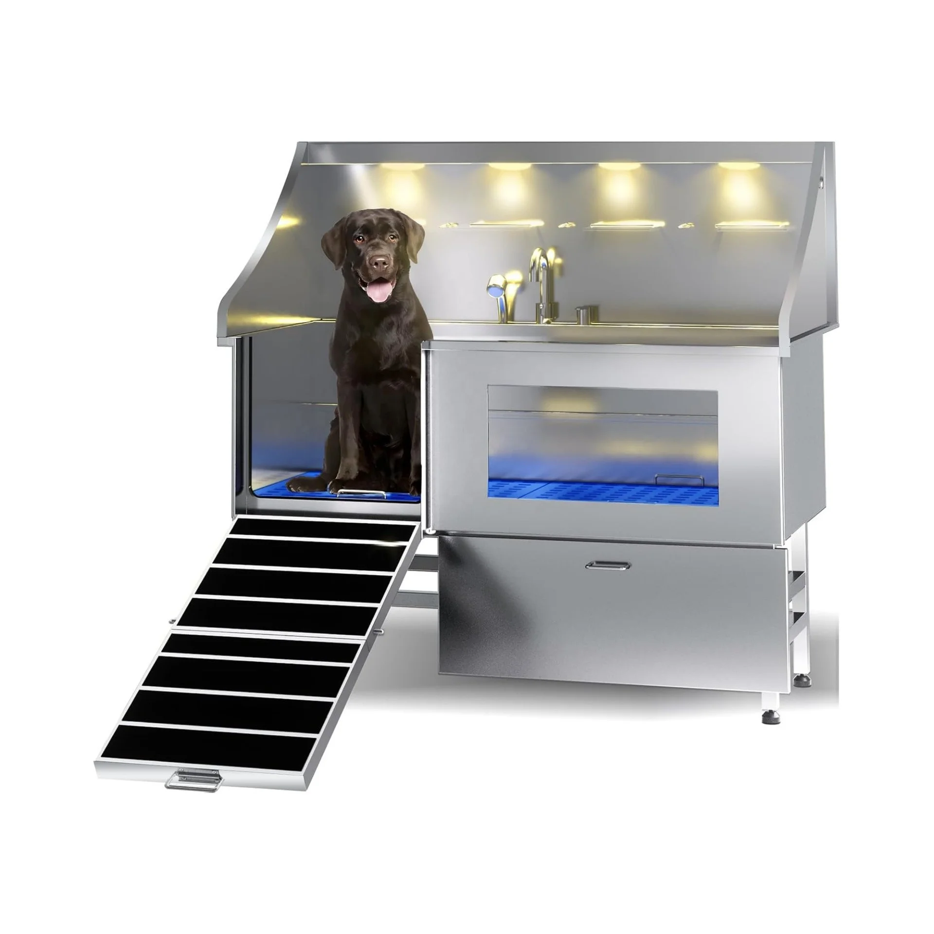 Stainless Steel Eco-Friendly Multi-Function Large Dog Grooming Bathtub With Ramp Drawer Spotlight For Pet Salon Wash Station