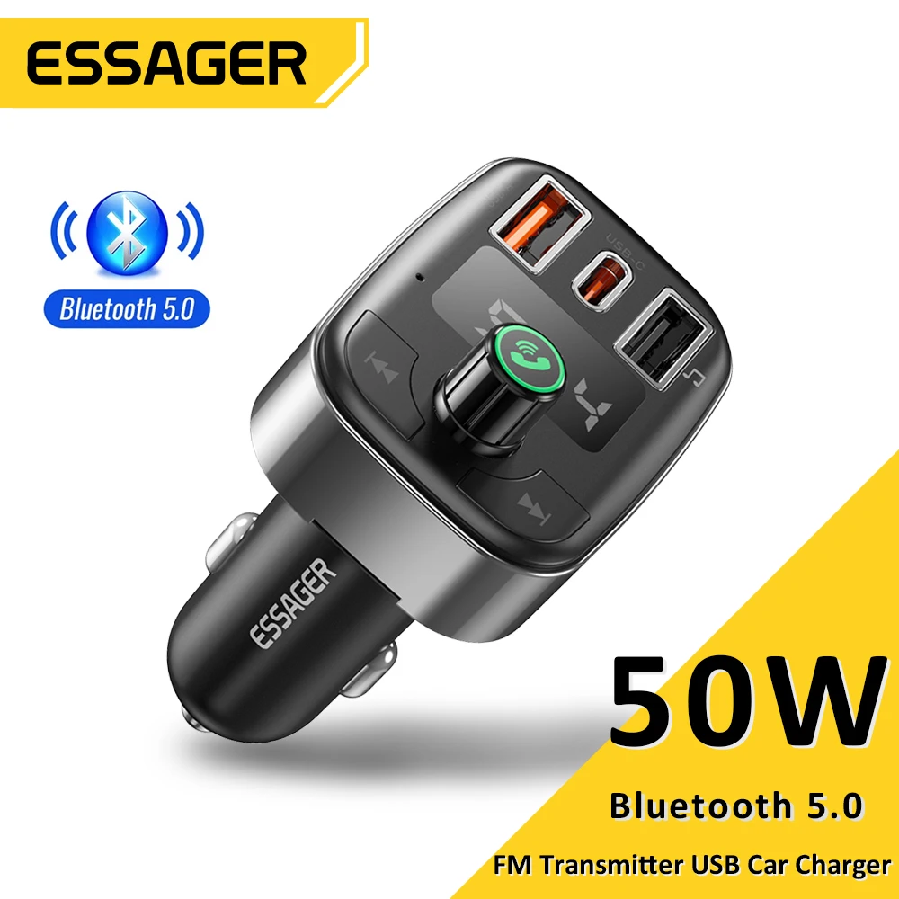 Essager 50W USB Car Charger FM Transmitter Bluetooth5.0 Coche Adapter Wireless handfree Car Kit MP3 Music Player Car Accessories