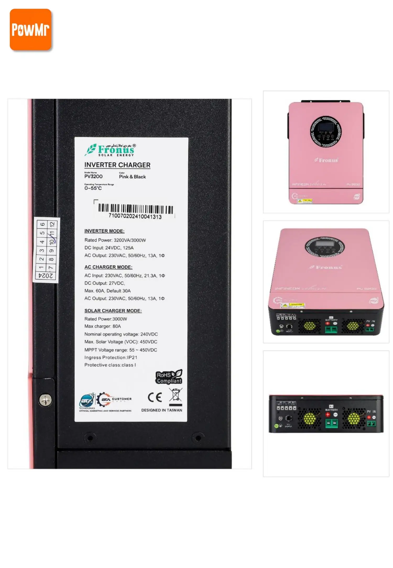 In Stock PowMr 1800W 3000W Hybrid Solar Inverter 12V 24V 230V Off Grid Pure Sine Inverter with MPPT 60A Solar Battery Charger