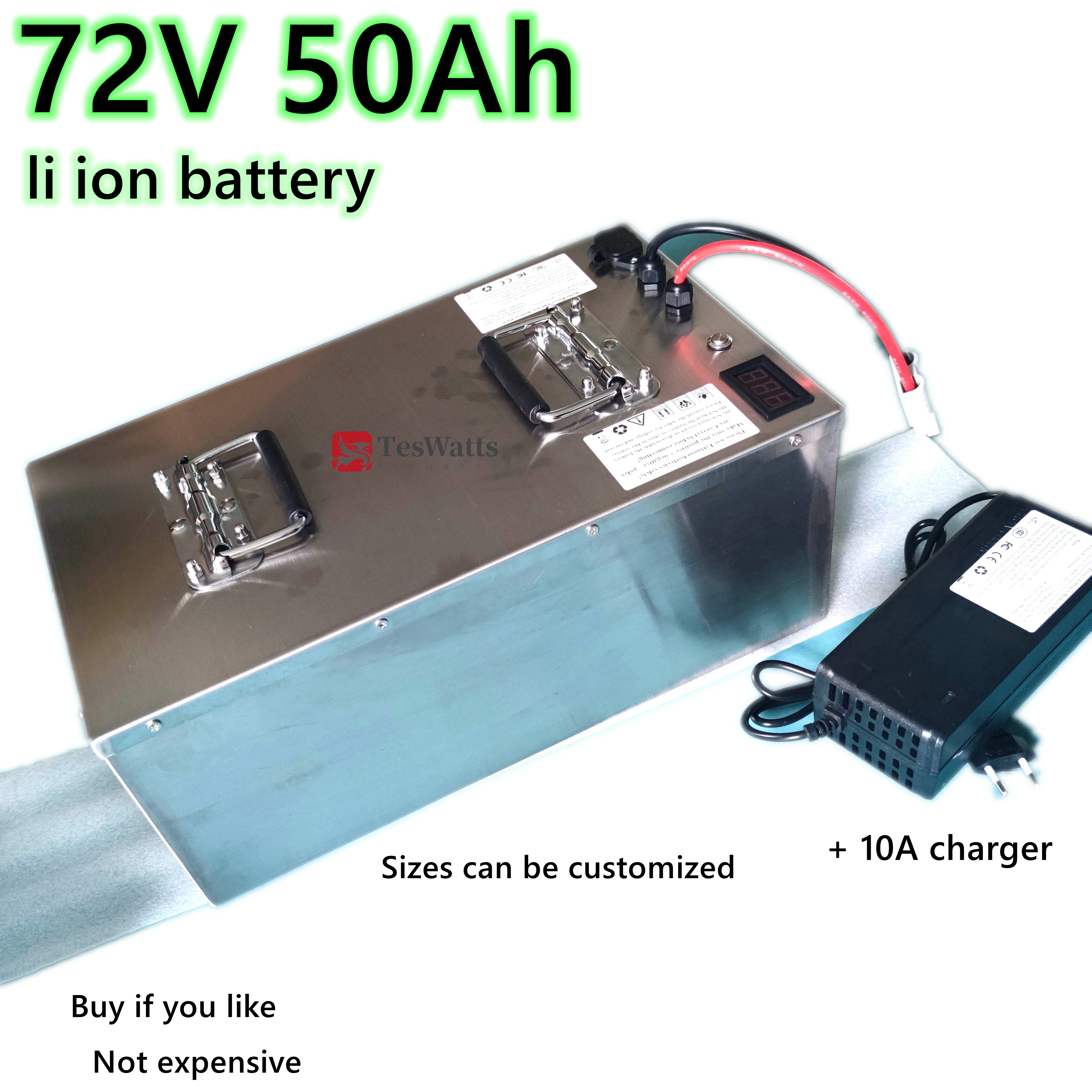 

HS waterproof 72v 50Ah li on lithium battery for 5000w solar energy RV EV power supply motorhome scooter + 10A charger