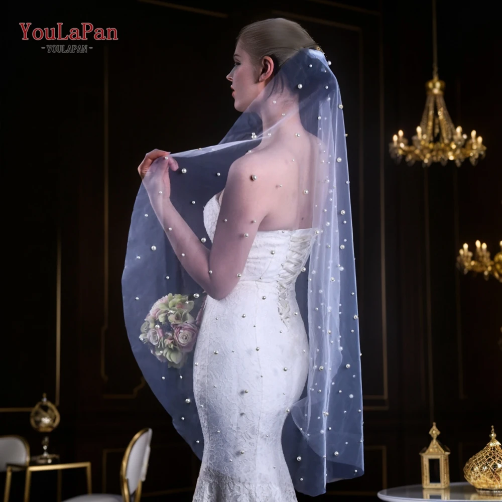 YouLaPan V01 Royal Pearl Veils per spose velo da sposa bianco avorio 1 Tier velo pettine in metallo per velo da sposa decorazione di nozze