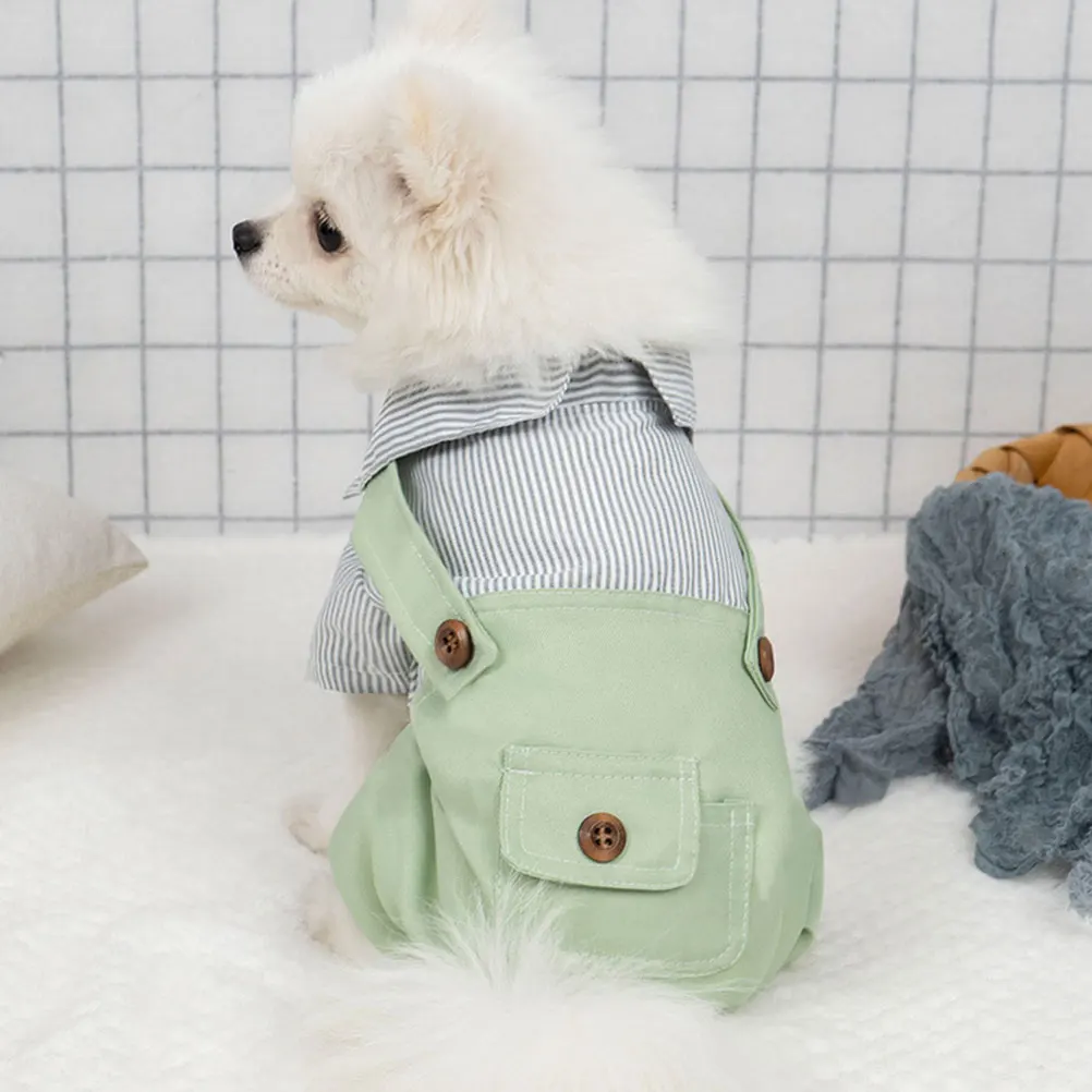 

Dog Overalls Fashionable Pet Clothes Stripe Pattern Lightweight Comfortable Puppy Apparel Polyester Dog Vest Spring Summer