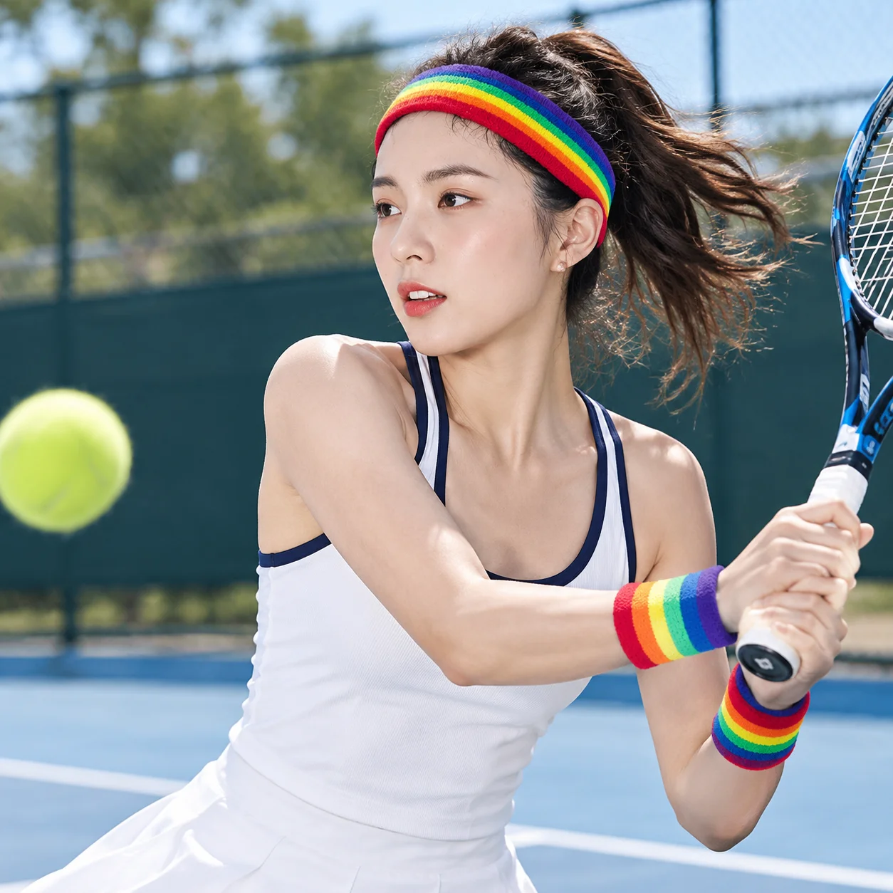 Colorful Rainbow Tennis Headband Elastic Polyester Sport Wristband Breathable Sweat Band Towel Fitness Wrist Brace