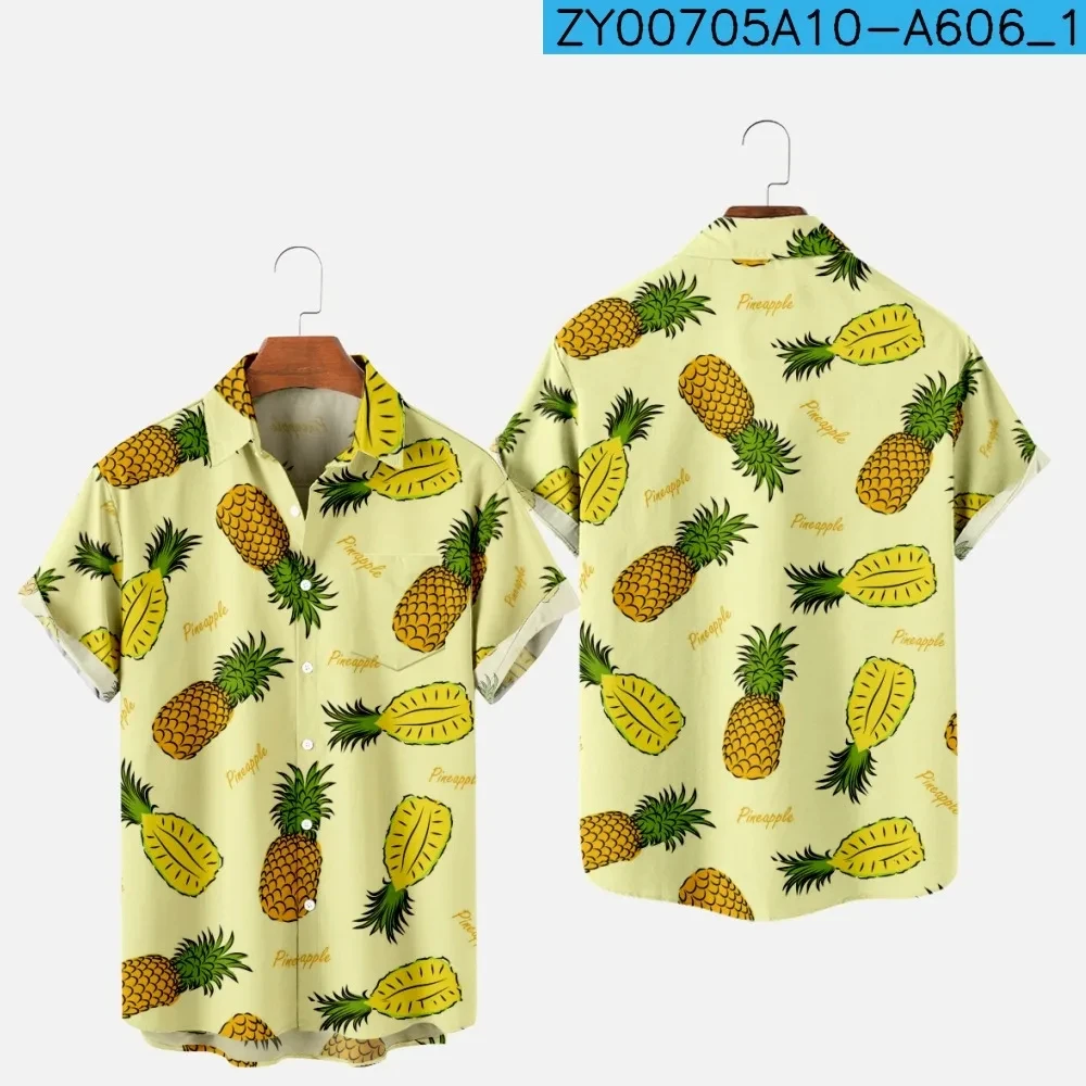 Blouses 3d Print Fruit Ananas Shirt Man Casual Mode Korte Mouwen Shirts Knoop Revers Streetwear Oversized Strandkleding