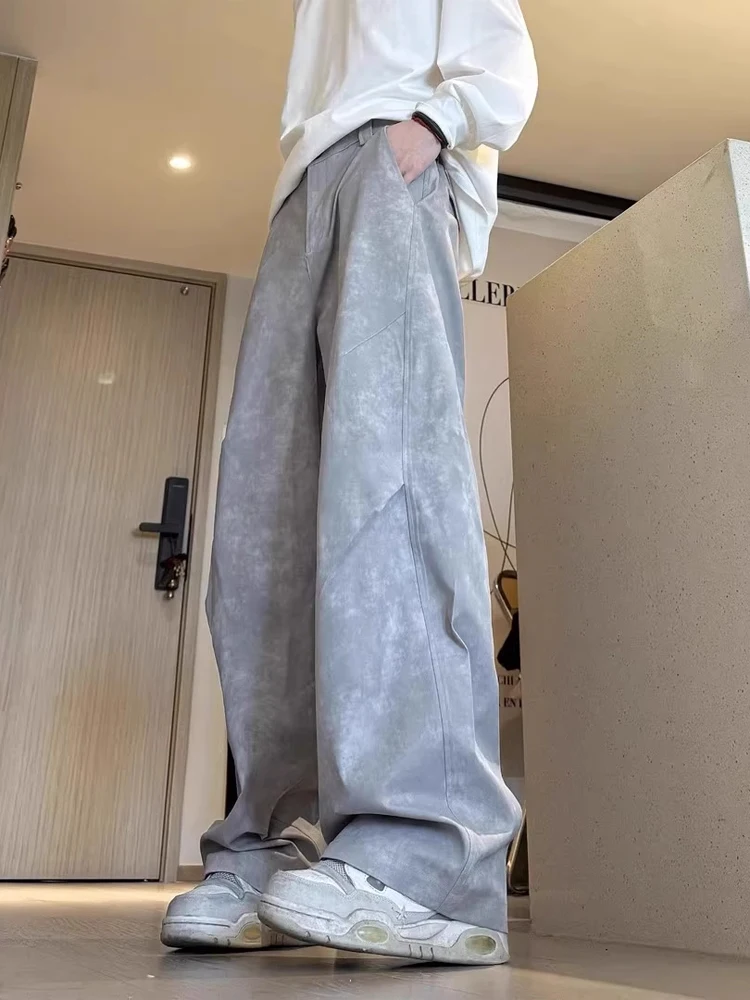 タイダイワイドレッグストレートカットカジュアルパンツメンズ春の新アメリカンレトロトレンディルーズ多用途長ズボン