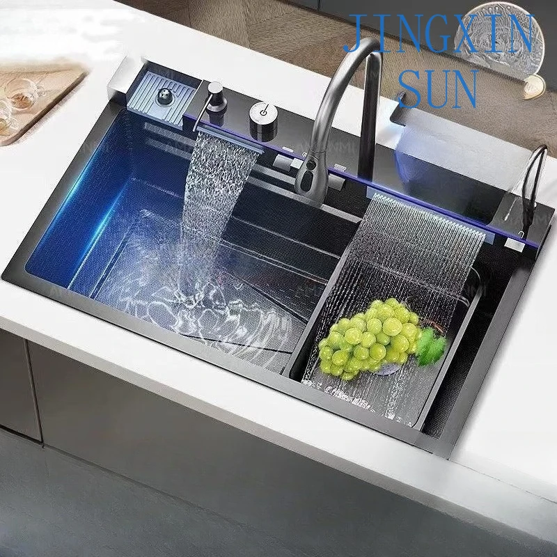 Kitchen Honeycomb Sink for 304 Stainless Steel Single Slot with Digital Display Nano Coating Food Grade Household Sink for
