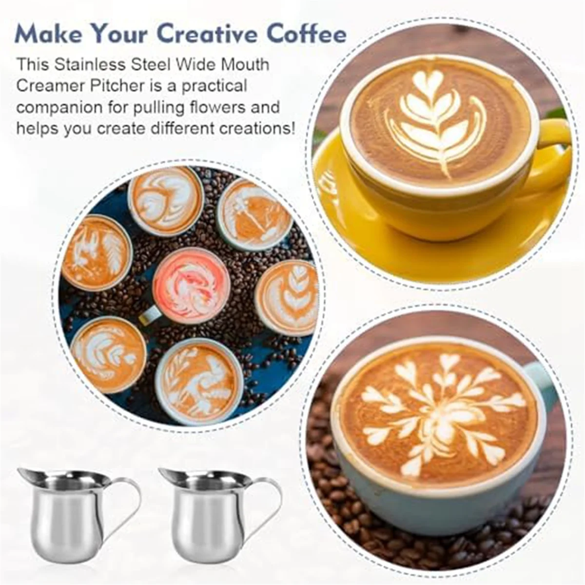 6 قطعة كريميات الجرس 90 مللي/3 أوقية إبريق كريمر صغير من الفولاذ المقاوم للصدأ كوب إبريق الحليب إبريق مزبد الحليب