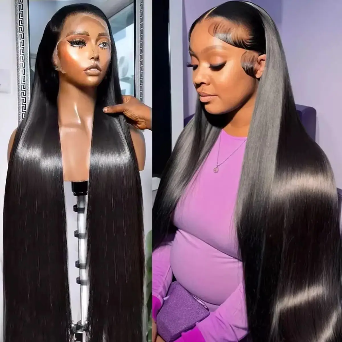 40 Inch 250 Density Straight Lace Front Wigs Human Hair 13x6 Hd Lace Frontal Wig Transparent Lace 13x4 Pre Plucked For Women