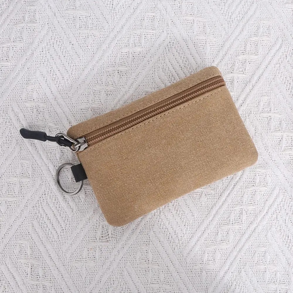 Creative Hand-held Canvas Coin Purse with Key Ring Solid Color Mini Coin Pouch Classic Retro Pouch Bag Men