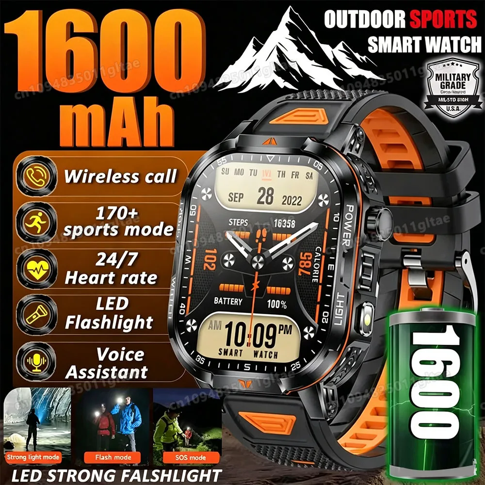 Nouvelle montre intelligente militaire 2026 pour hommes, IP67 3ATM, tracker de forme physique pour sports de plein air, moniteur de pression artérielle, appels BT, montre intelligente GPS