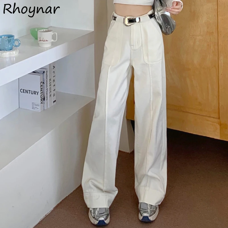 Jeans Women High Waist Korean Style Casual Straight Slim Fit Loose Wide Leg Solid Fashion Chic Streetwear Soft All-match Trendy