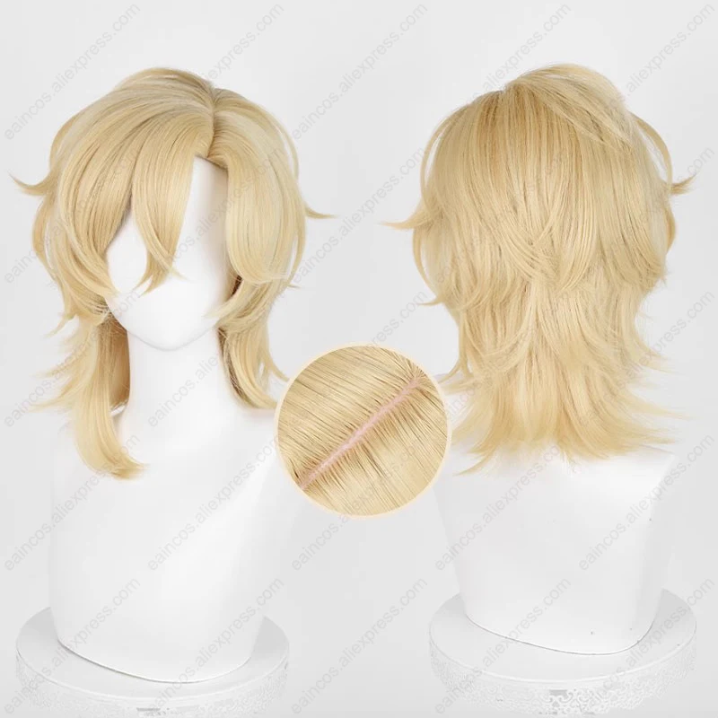 HSR Aventurine Cosplay Wig 40cm Long Light Gold Hair Heat Resistant Synthetic Wigs Anime Wigs