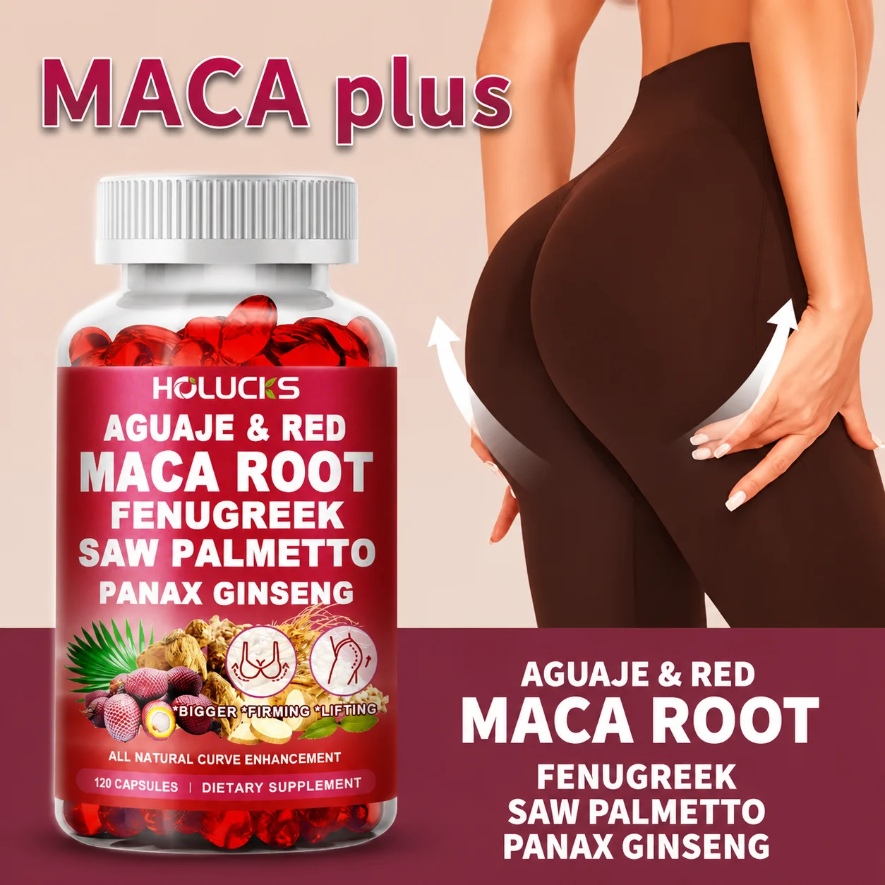 Female Hormone Balance Herbal Supplement, with Aguaje, Red Maca, Fenugreek, Support Curve Lifting, Physical Stamina, Body Energy