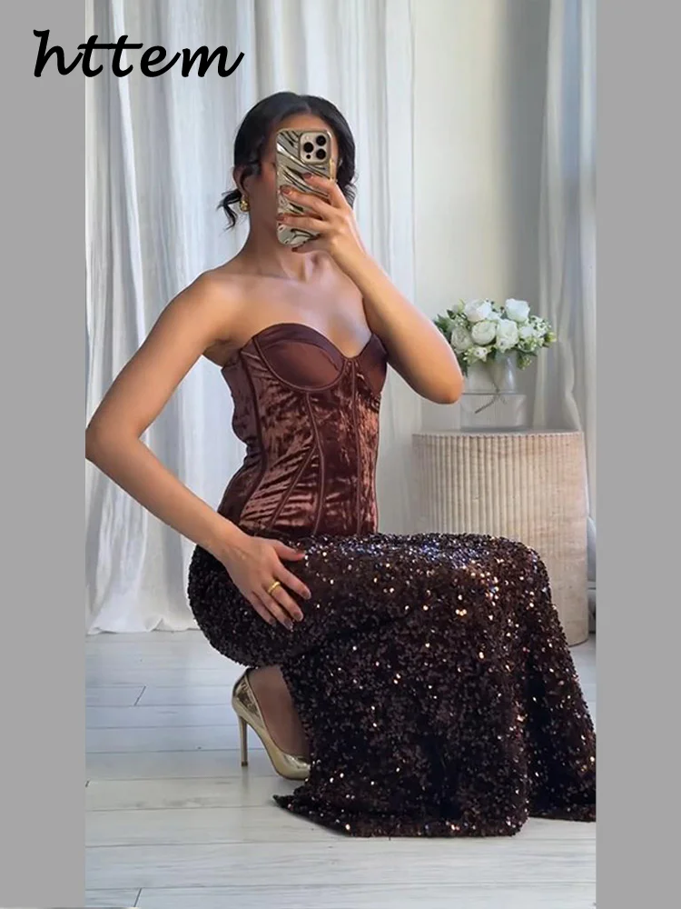 أنيقة الترتر حورية البحر التنانير الطويلة مجموعات النساء حمالة أكمام سليم هيكل السمكة سترة مطوي تنورة 2025 الخريف سيدة بدلة الحفلات