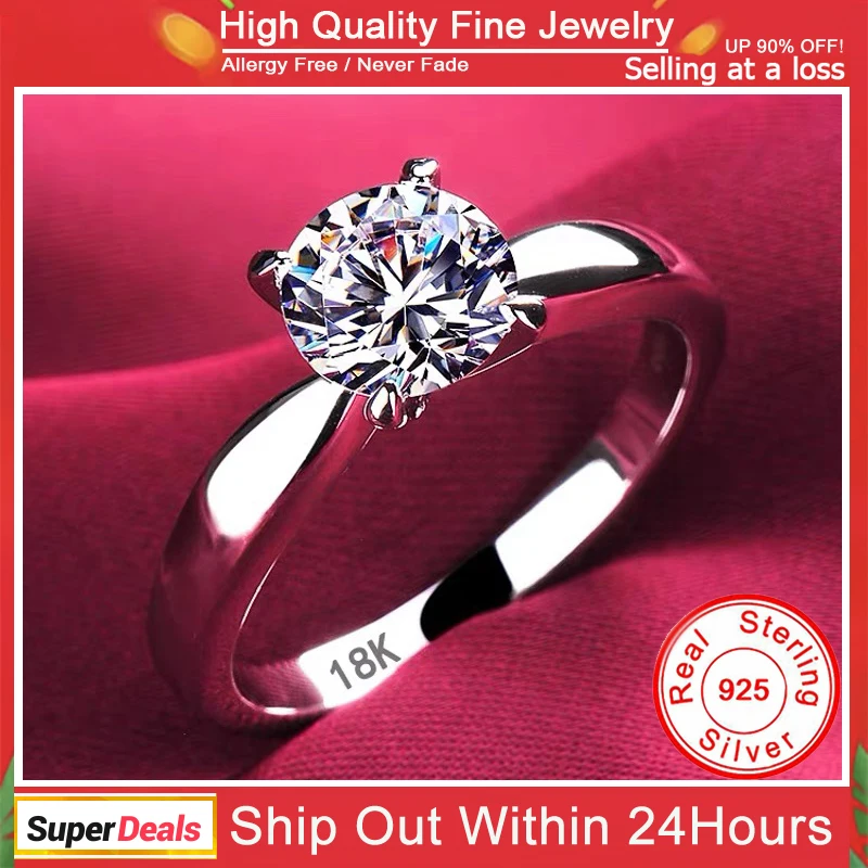 

YHAMNI Luxury 18K White Gold Rings 100% Solid Silver 925 Ring High Quality Zirconia Diamond Wedding Band for Women Jewelry Gift