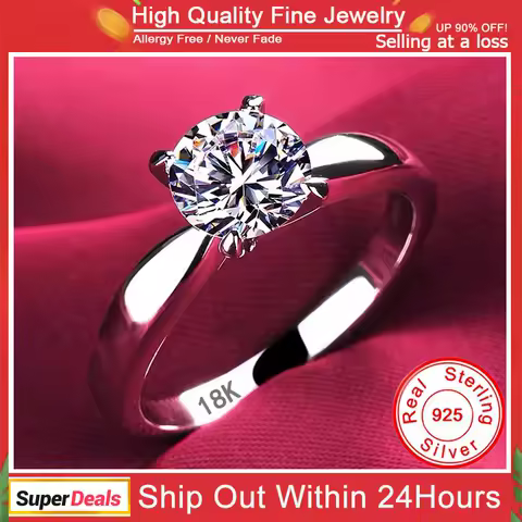 YHAMNI Luxury 18K White Gold Rings 100% Solid Silver 925 Ring High Quality Zirconia Diamond Wedding Band for Women Jewelry Gift