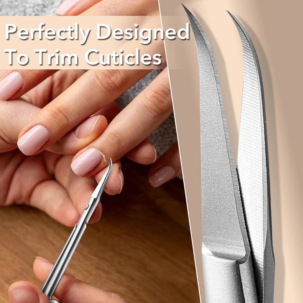 Cuticle Scissors Extra Fine Curved Blade Manicure Scissors Multi-purpose Stainless Steel Grooming Kit for Nail Eyebrow Eyelash