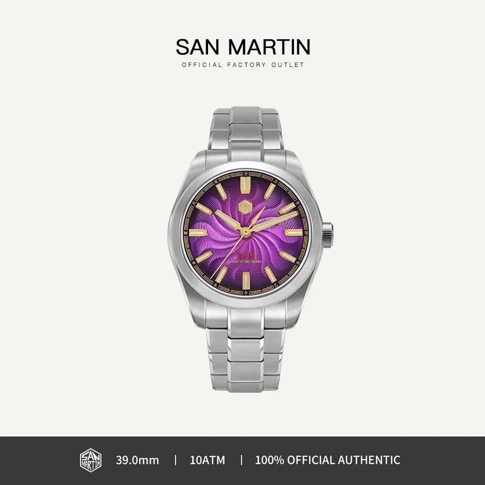 

San Martin 39mm CNC Guilloche High-end Luxury Men Watch Snake Year Limited Edition Miyota 90S5 Mechanical Clear Caseback SN0144