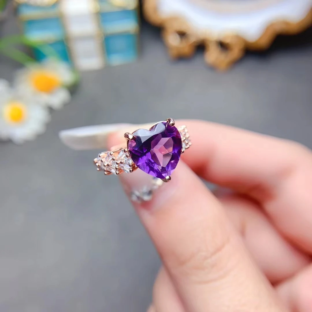 

VVS Grade Citirne and Amethyst Ring 925 Silver Heart Shape Gemstone Ring for Emgagement Keep Shining 3 Layers 18K Gold Plating