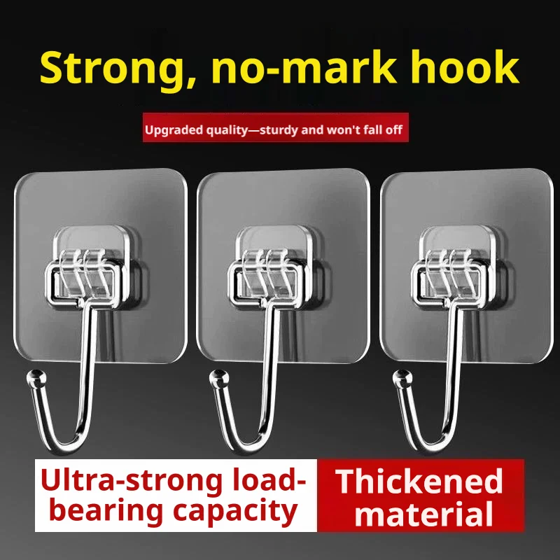 Oversize Clear Self-Adhesive Wall Hook No-Drill PVC Stainless Steel Adhesive Hanger for Home Kitchen Utility Storage