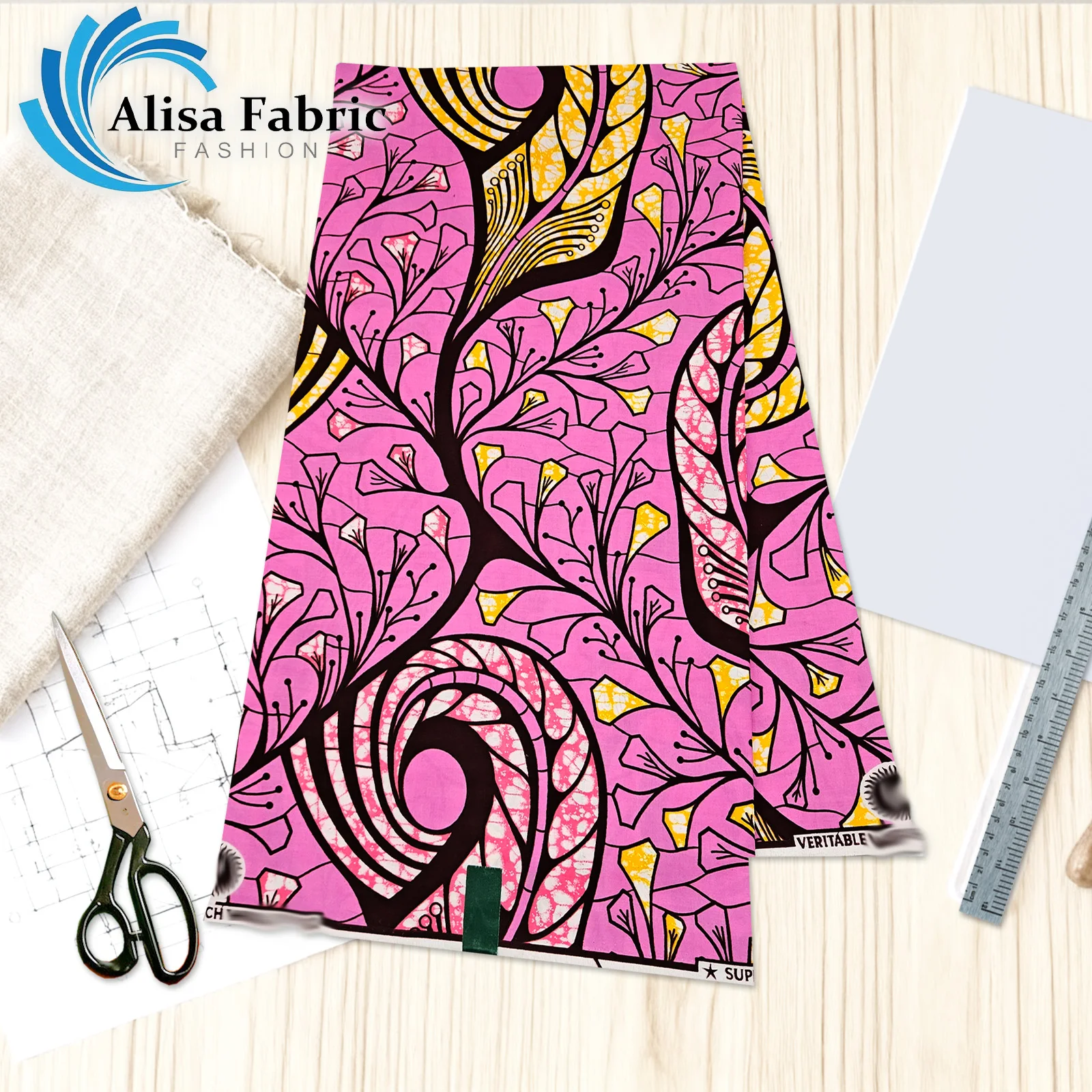 

New arrived super fabric Ankara fabric wax 100% cotton African 6 yards 2025 Nigerian couture for festival costumes, Pink