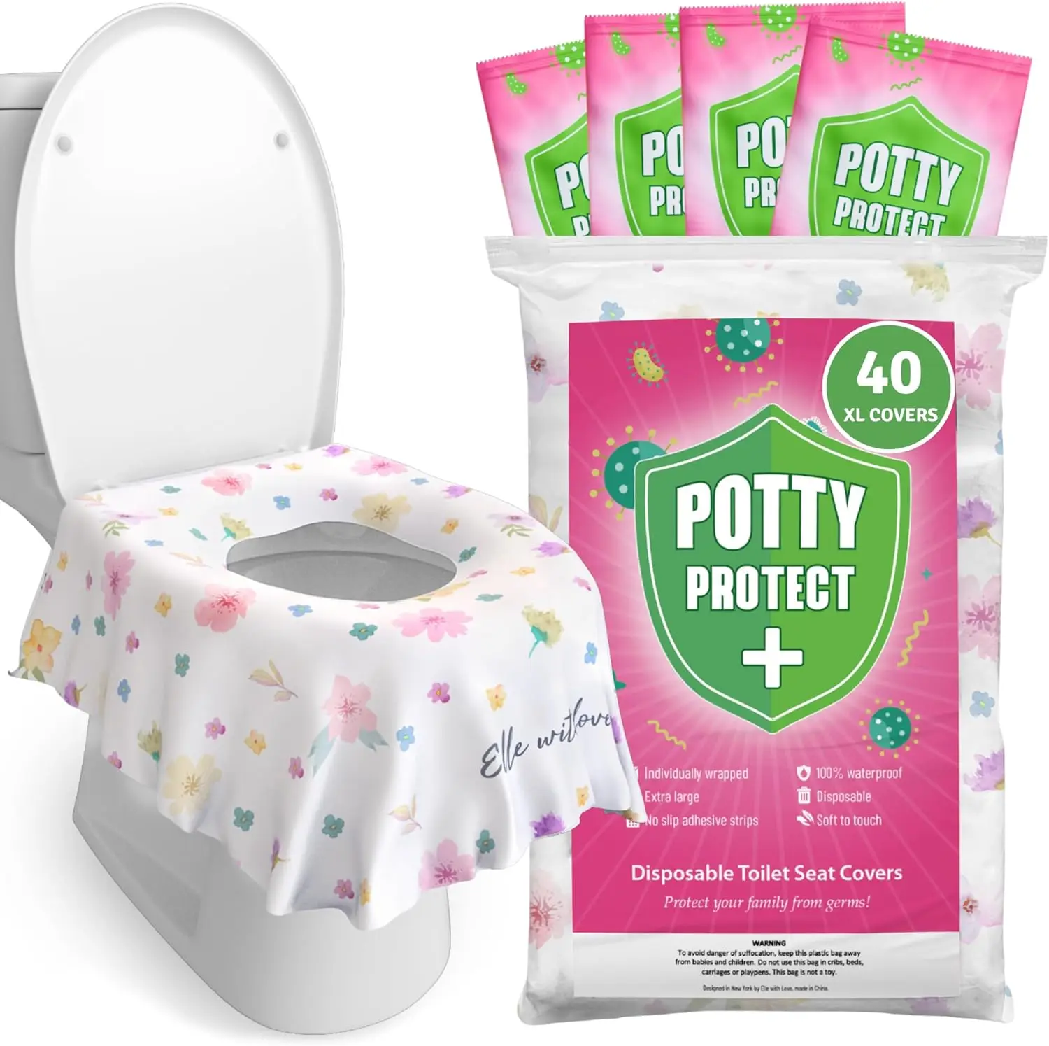 

Extra Large Disposable Toilet Seat Covers for Full Coverage, Ideal Travel Accessories for All Ages (Floral Design)