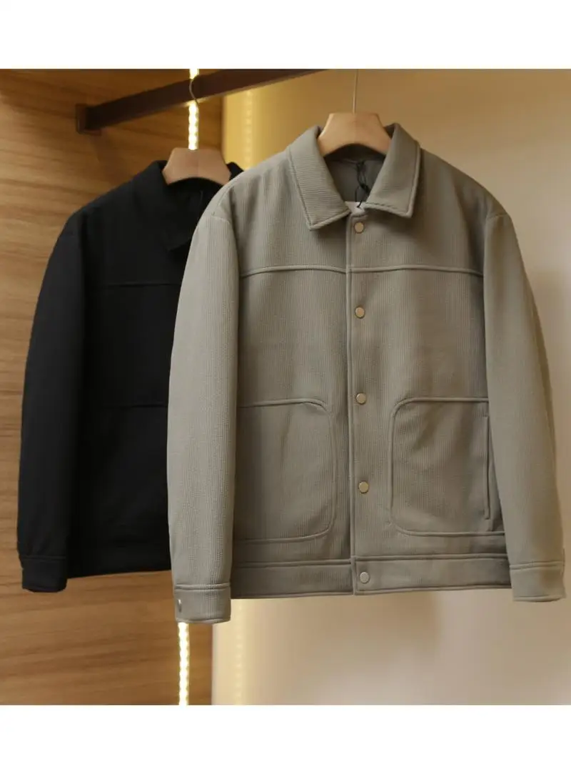 

Новая осенне-зимняя мужская куртка свободного кроя с ромбовидным узором, на хлопковой подкладке, с отложным воротником, теплая, повседневная, деловая, верхняя одежда